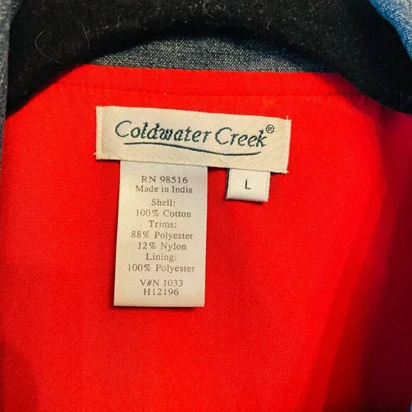 Coldwater Creek Denim Patchwork Embroidered Applique Zip Collared Vest | Large - Picture 4 of 8